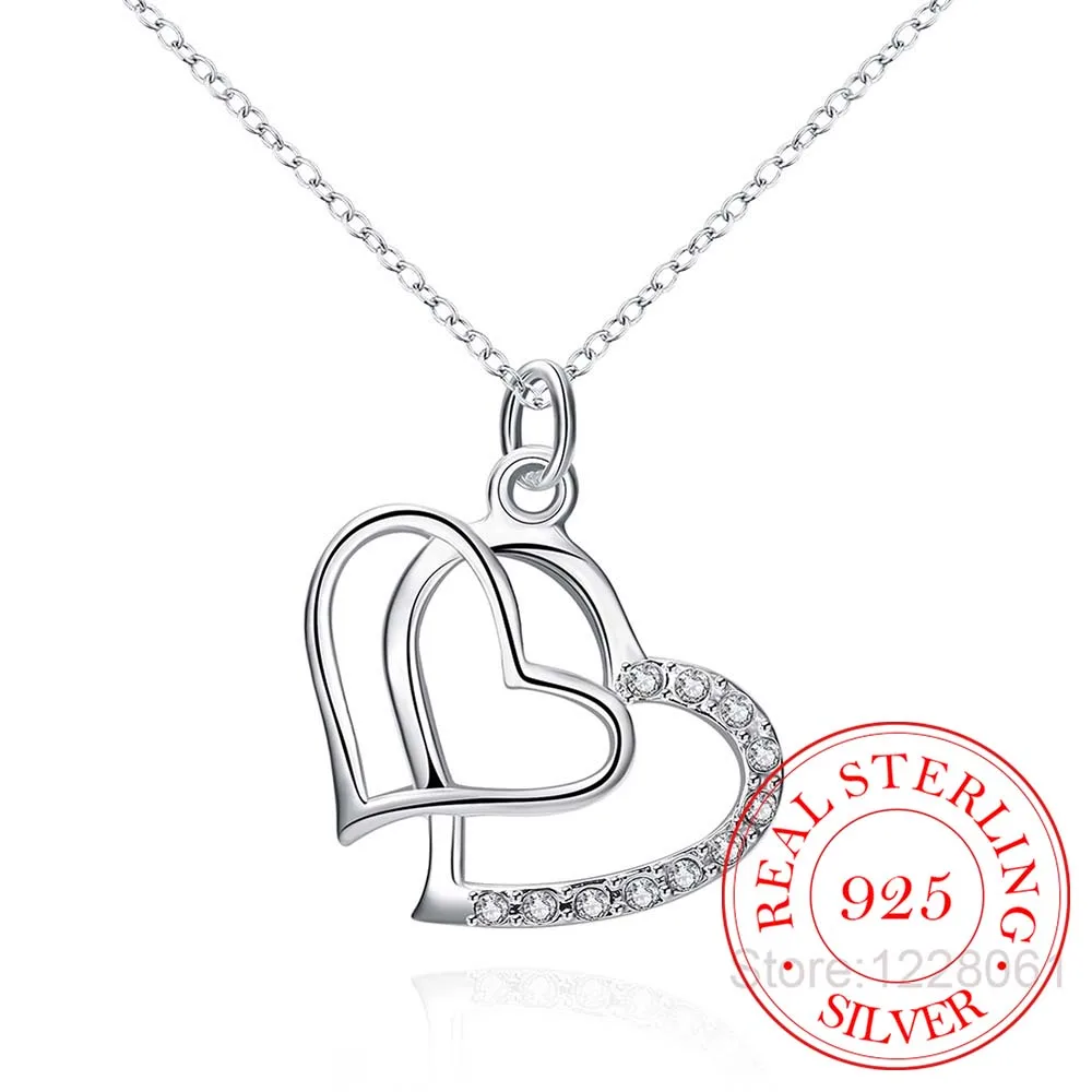 

New Arrivals 925 Sterling Silver Love Heart Necklaces for Women Wedding Jewelry Rolo Chain Necklaces Statement Jewelry