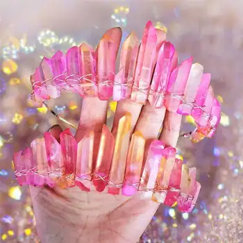 

Gold Wire Wrapped Natural Smoky Color Quartz Stick Point Crown Tiaras Headband For Women Crystal Crowns Hair Jewelry Accessories