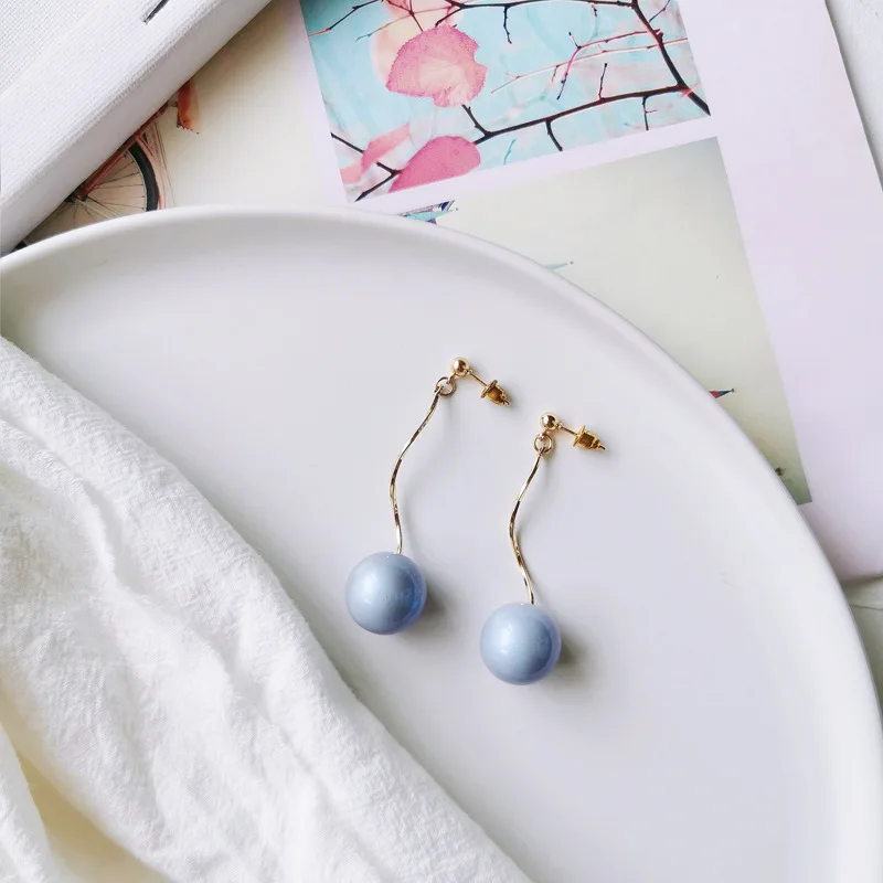 Blue Pierced Ears Длинный Простой спиральный шпагат зажим с изгибом на серьги клипсовые имитация синие большие жемчужные Клипсы Серьги без пирсинга для женщин - Окраска металла: Blue Pierced Ears