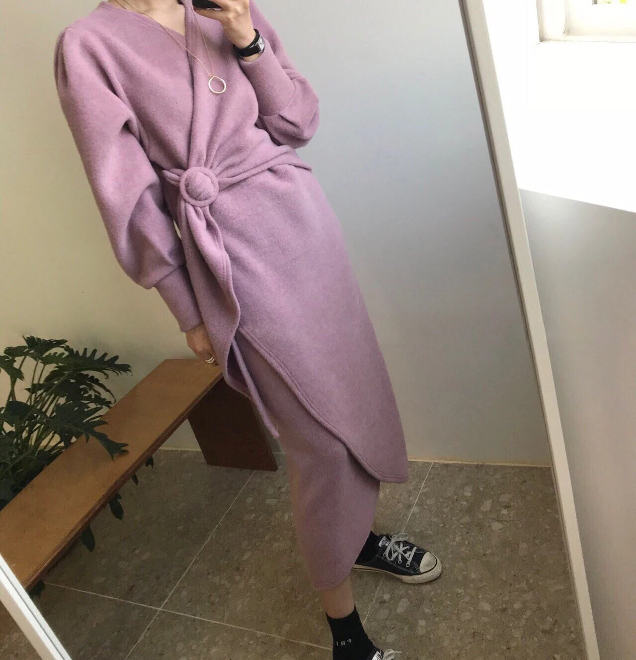 SHENGPALAE шикарное платье с v-образным вырезом и боковой петлей, тоньше, Vestidos, с высокой талией, с пряжкой, длинное шерстяное платье, женское платье, FV129
