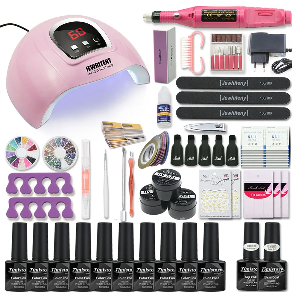 Manicure Set Nail Kit 120W/80W/54W UV Lamp With 10 PCS Gel Varnish Set Nail Drill Machine Nail Art