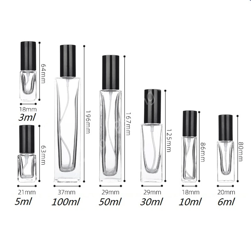 3 мл 5 мл 10 мл 30 мл 50 мл 100 мл прозрачный стеклянный распылитель образцы стеклянных флаконов портативный распылитель духов золотой серебряный черный колпачок