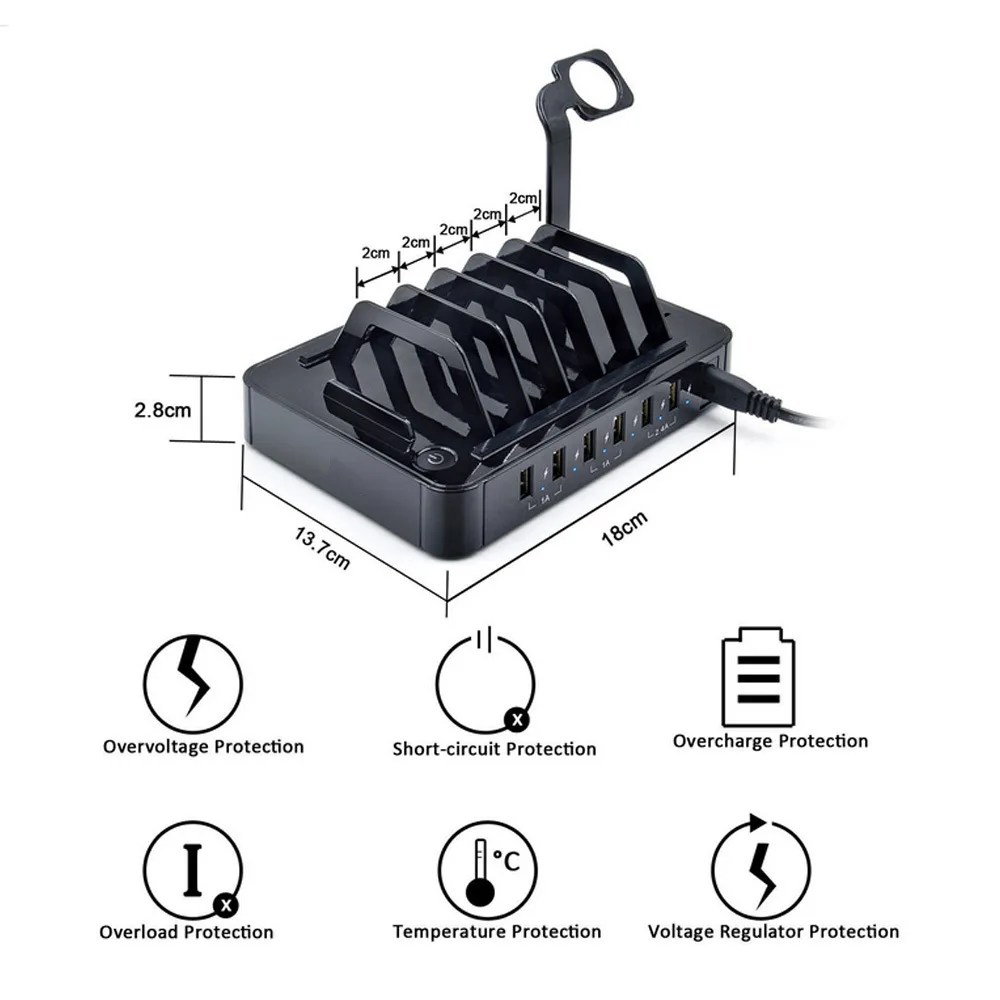 Большие подарки мульти порт быстрая зарядка USB телефон зарядное устройство 6 портов док-станция Подставка держатель для телефона/столы/Смарт-часы/power Bank