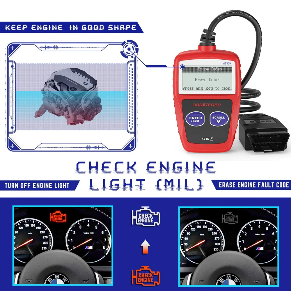 Универсальный MS309 OBD II считыватель кодов Сканер Авто диагностические инструменты наборы автомобильный CAN АВТОБУС двигатель код ошибки ридер