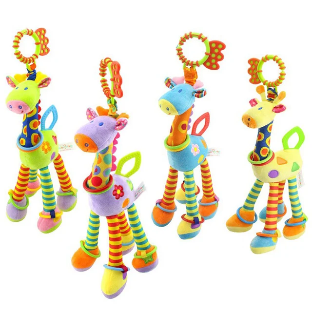 New Soft Giraffe Animal Handbells Rattles Plush Infant Toddler Car Bed Hanging Toy Baby Early Education Development Handle Toys 1