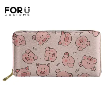 

FORUDESIGNS Women Wallet Lovely Cartoon Animal Pigs Printed Luxury Ladies Purse With Zipper Female Elegant Long Money Coin Bags