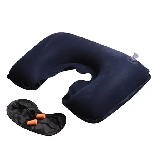 Travel Inflatable Neck Rest Air Cushion U Shaped Pillow + Eye Mask