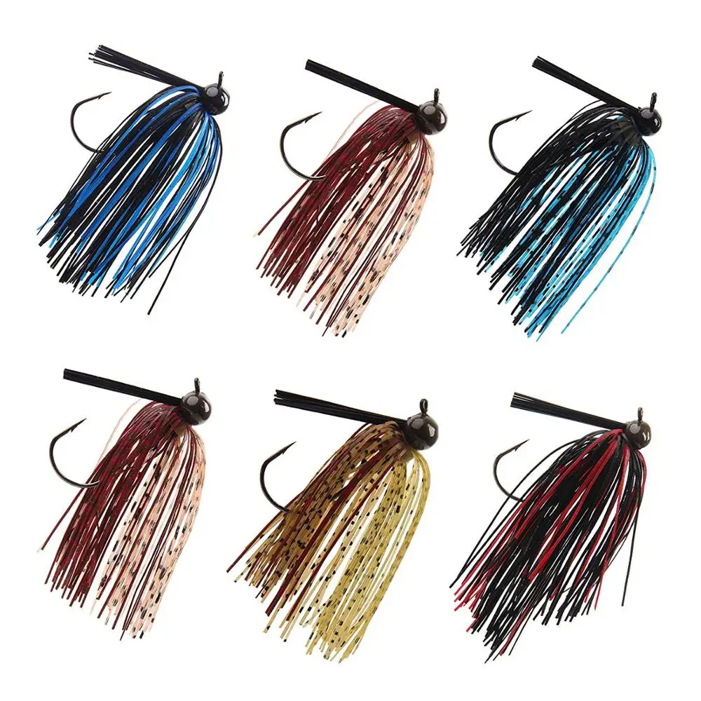 12pcs Bass Weedless Football Jig Flipping Jig Silicon Rubber Skirt For