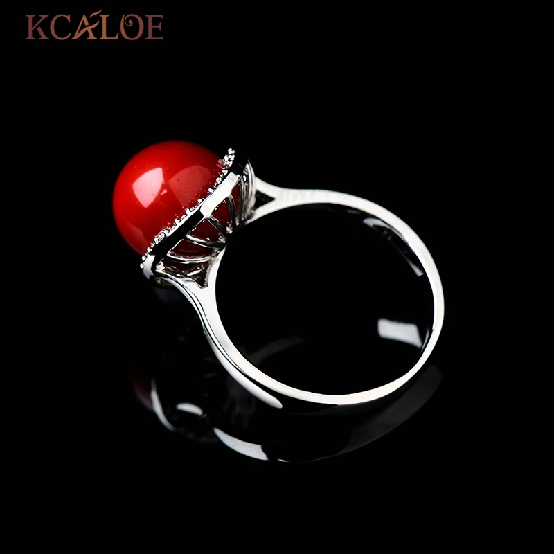 KCALOE большой круглый красный Искусственный коралловый камень розовое золото цвет кубического циркония Обручальные кольца для женщин Anillos Rubi Mujer