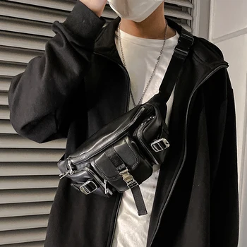 

NEW Dark Japanese PU Waist Bag Ins HOT Bag Chest Bag Male Fashion Brand Personality Shoulder Bag Wild Backpack Messenger Bag