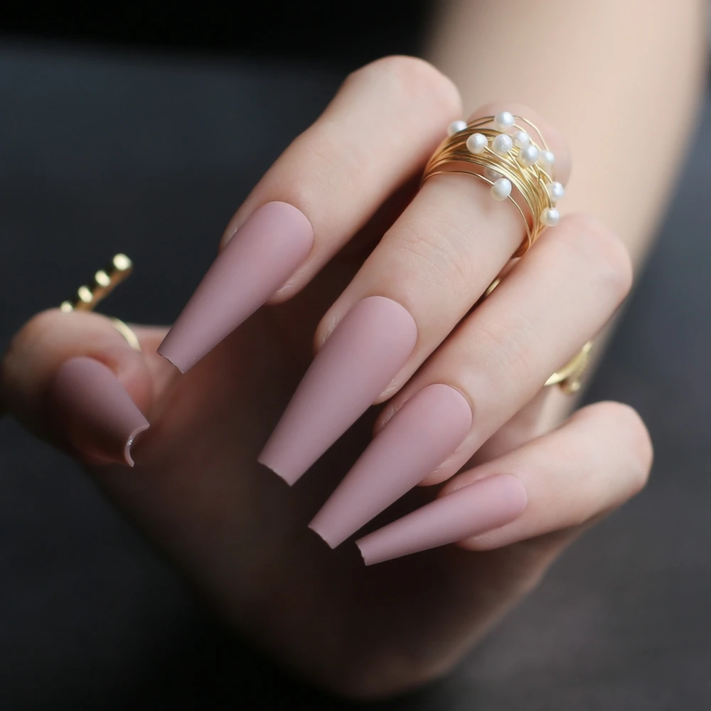 Uñas postizas de acrílico, accesorio Extra impresionante, color Nude,  largo, de lujo, mate medio, salón de belleza, ballet clásico disponible, 20  Uds.|Uñas postizas| - AliExpress