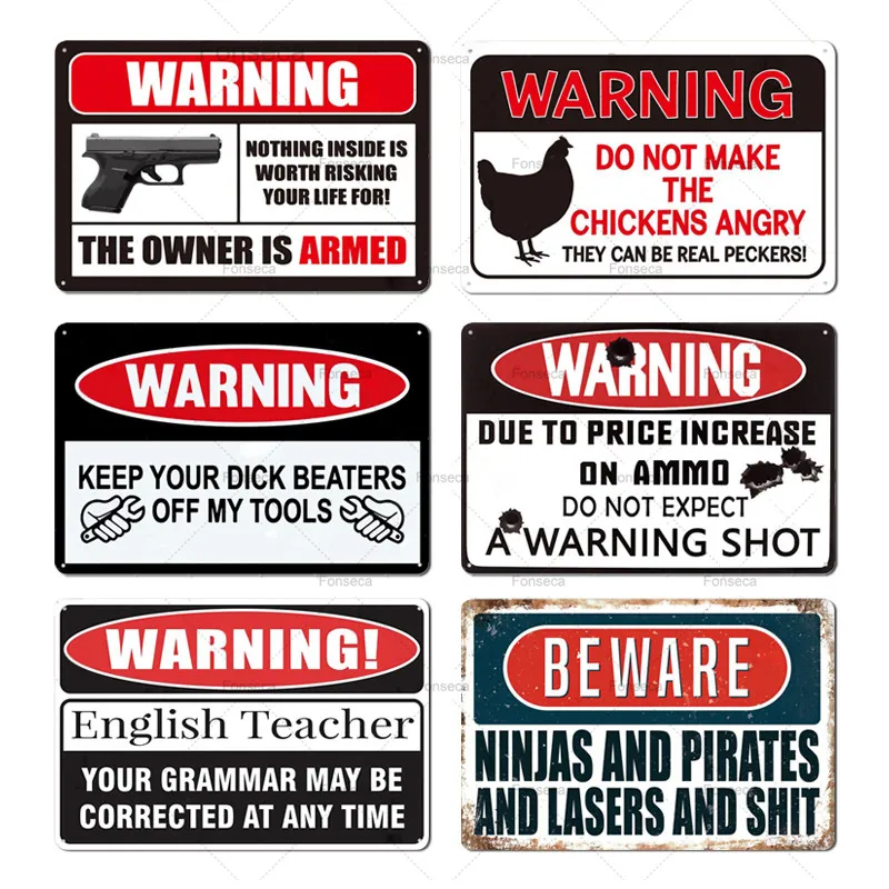 Funny Warning Metal Tin Sign Wall Art Plates Decor for Man Cave Chicken Coop No Trespassing Beware Caution Iron Poster