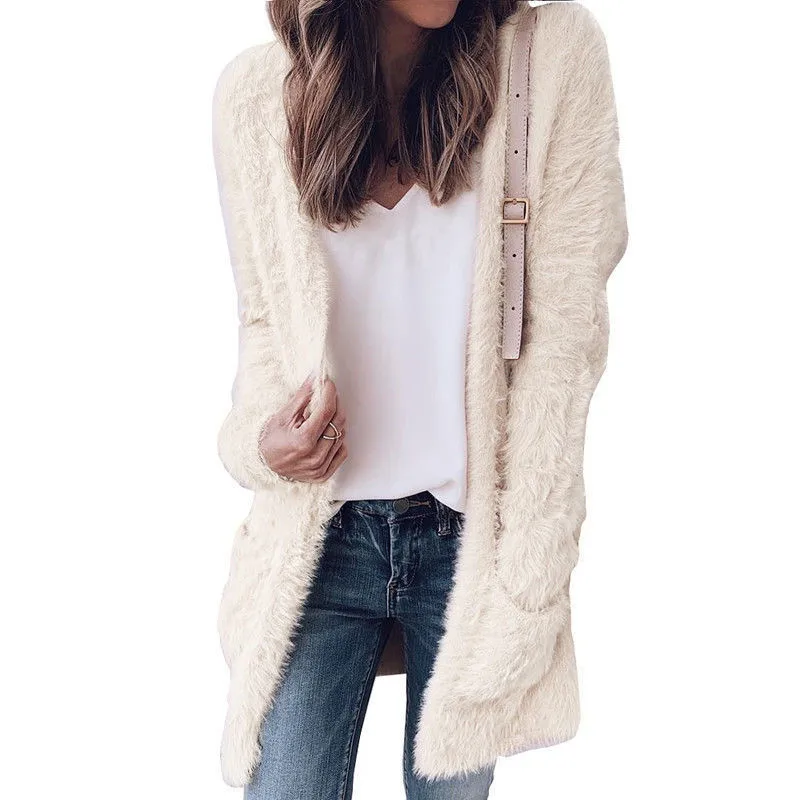 Зимнее женское теплое пальто кардиган дамское зимнее плотное пальто куртка Верхняя одежда открытая стежка