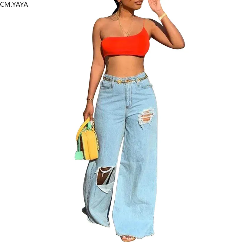 

GL New Winter Denim elastic Pants Women Retro Ripped Jeans Wide Leg Trousers Irregular Hole Casual Bell-Bottoms Pant Female Z060