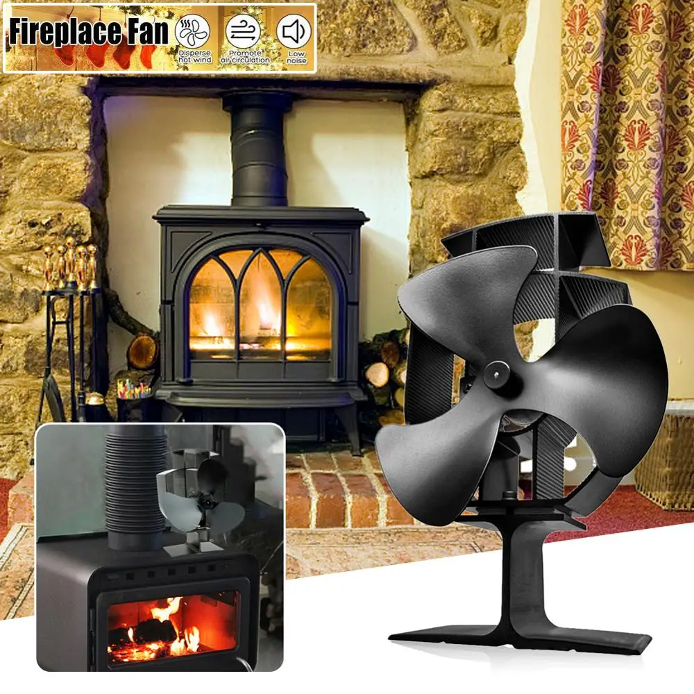 

Black Stove Fan 3 Blade Fireplace Fan Heat Powered komin Wood Burner Eco Fan Friendly Quiet Home Efficient Heat Distribution
