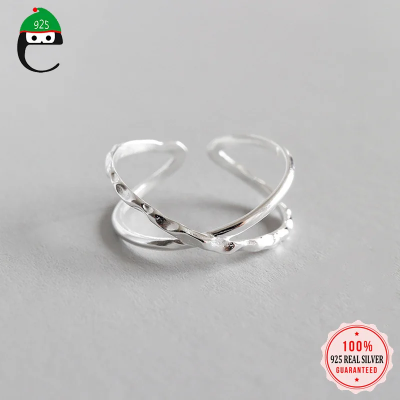 

ElfoPlataSi 100% 925 Solid Real Sterling Silver Waves Cross Openingl Ring Sizable 6 7 8 For Teen Girl Kid Xmas Gift XY798