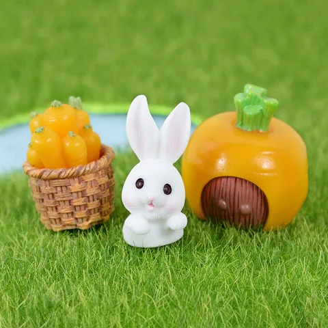 Rabbit Model Cartoon Animal Figurine Dollhouse Miniature Fairy Home Garden Decoration Resin Mold Easter Desktop Craft
