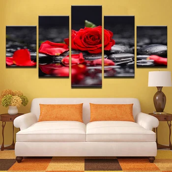 

Canvas Paintings Home Decor Living Room Wall Red Rose Flowers Pictures Modular Prints Stone Petal Poster Framework