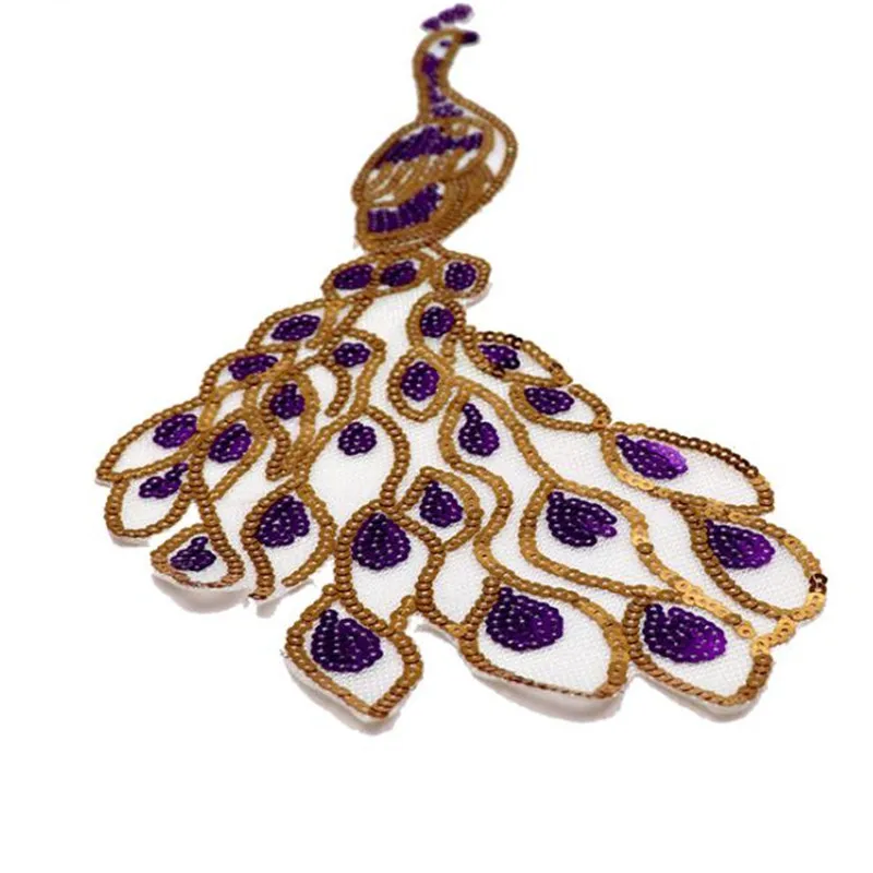 

38CM Peafowl Patch Diy Clothes Stickers Gold Sequins Large Biker Badge Iron On Patches For Clothing Strange Things Christmas