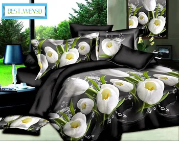 

BEST.WENSD 3d jacquard bedspread Superfine fiber 3/4pc Lilies /rose Bedding Set King size 1 quilt cover+1 sheets+2 pillow covers