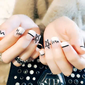 

Short Magazine Pattern 24 sheet/set Fake False Nail Tips Round Full Cover Beauty Glue Design Art Manicure Nail Stickers D44