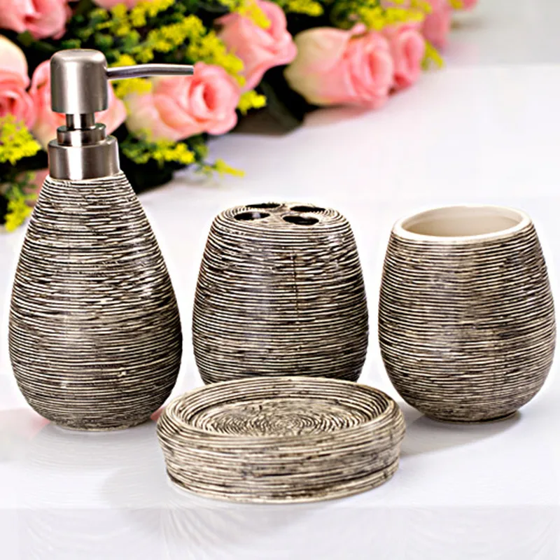 Bathroom Ceramic Set Shampoo Dispenser Bottle Soap Dish Toothbrush Holders Rinse Cup Bathroom Accessories Set Soap Dispenser Bathroom Accessories Set