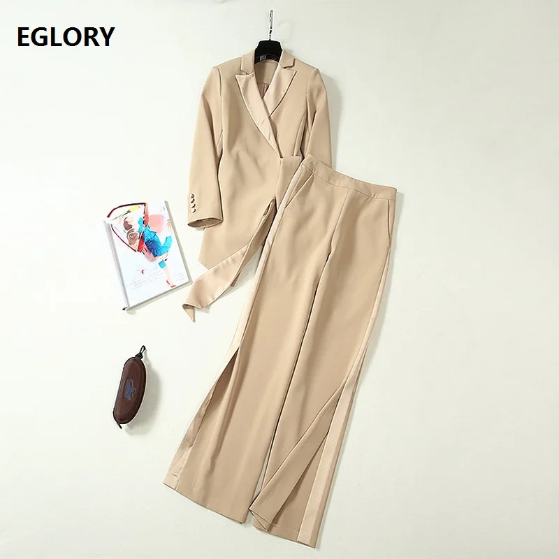 

Elegant Work Suit 2019 Autumn Fashion Jacket Set Women Notched Collar Blazer Coat+Full Length Pant Set Female Clothing Two Piece