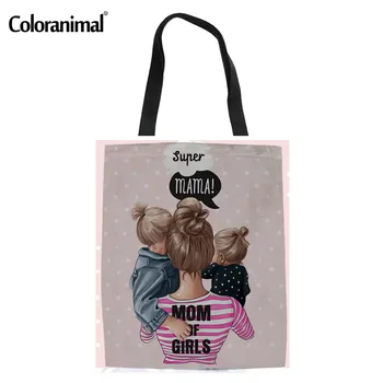 

Coloranimal Super Mom Women's Shopping Bags Reusable Foldable Canvas Cloth Ladies Handbags Shopper Bags for Mom Shoulder Bags