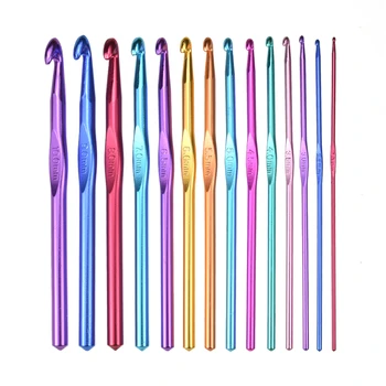 

Jiwuo 14pcs 2.0-10.0mm Aluminum Oxide Crochet Hook Knitting Needles Set Weave Crochet Needles Braiding Crochet Sewing Tools