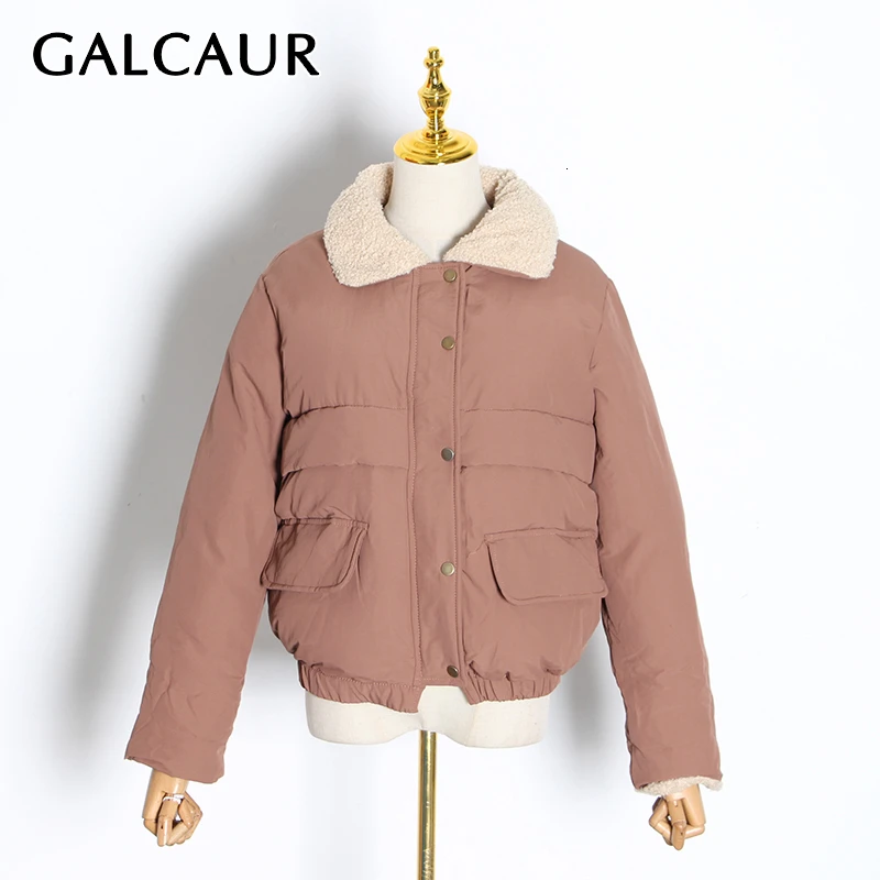 GALCAUR корейский стиль, лоскутные женские парки с мехом, воротник с лацканами, длинный рукав, свободные, повседневные, плотные, зимние, хлопковые пальто для женщин, осень