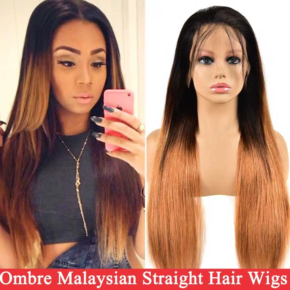 Омбре малазийские прямые кружевные передние парики 13x4 REMY Выделите предварительно выщипанные кружевные передние человеческие волосы парики с детскими волосами для черных женщин - Цвет: T1B/4/30