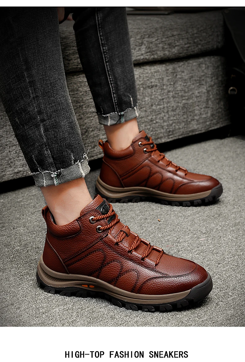 Ботинки из натуральной кожи Для мужчин; Мужская зимняя обувь Обувь на теплом меху Уличная обувь из материала на основе хлопка зимние сапоги высокого качества Нескользящие мужские одежда из плотной шерсти