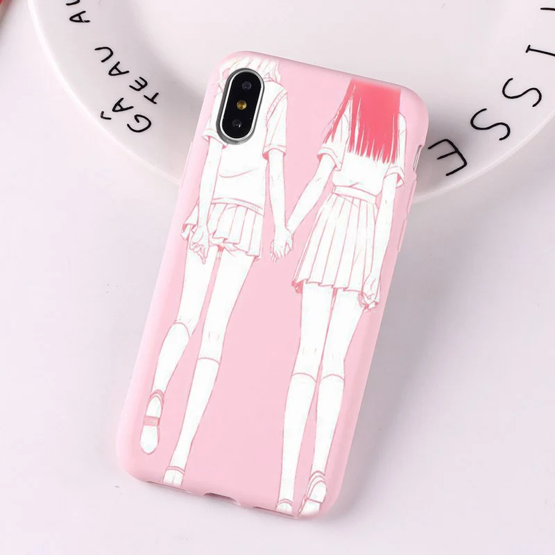 Для iphone 8 ярко-розовый Манга милый японский аниме мультфильм Kawaii Япония Девушка чехол для телефона с рисунком на тему любви для iphone 7 6 plus 6s X XS XR крышка - Цвет: TPU