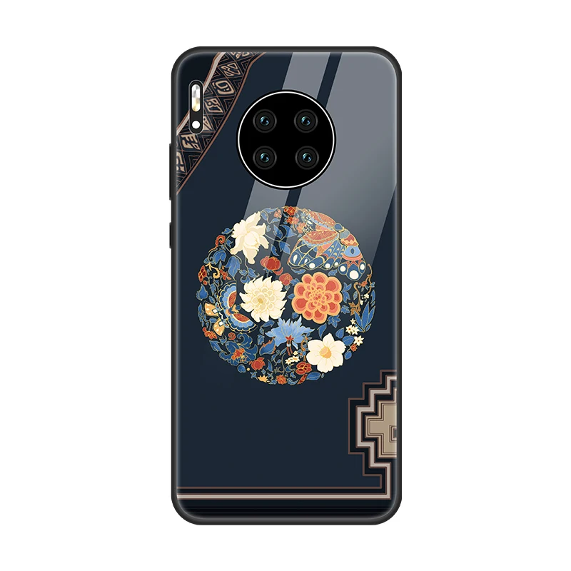 black Китайский винтажный Дворцовый стиль чехол для huawei коврики 30 PRO MATE 20 PRO P30 PRO закаленное стекло чехол для телефона mate30pro mate20pro - Цвет: black