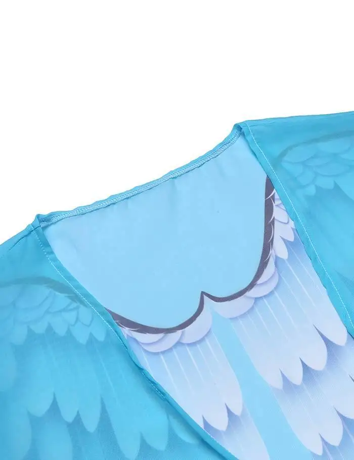 Women Casual 3/4 Sleeve Open Front Print Long Casual, Beach Chiffon Blue Long Loose Bikini Cover Up