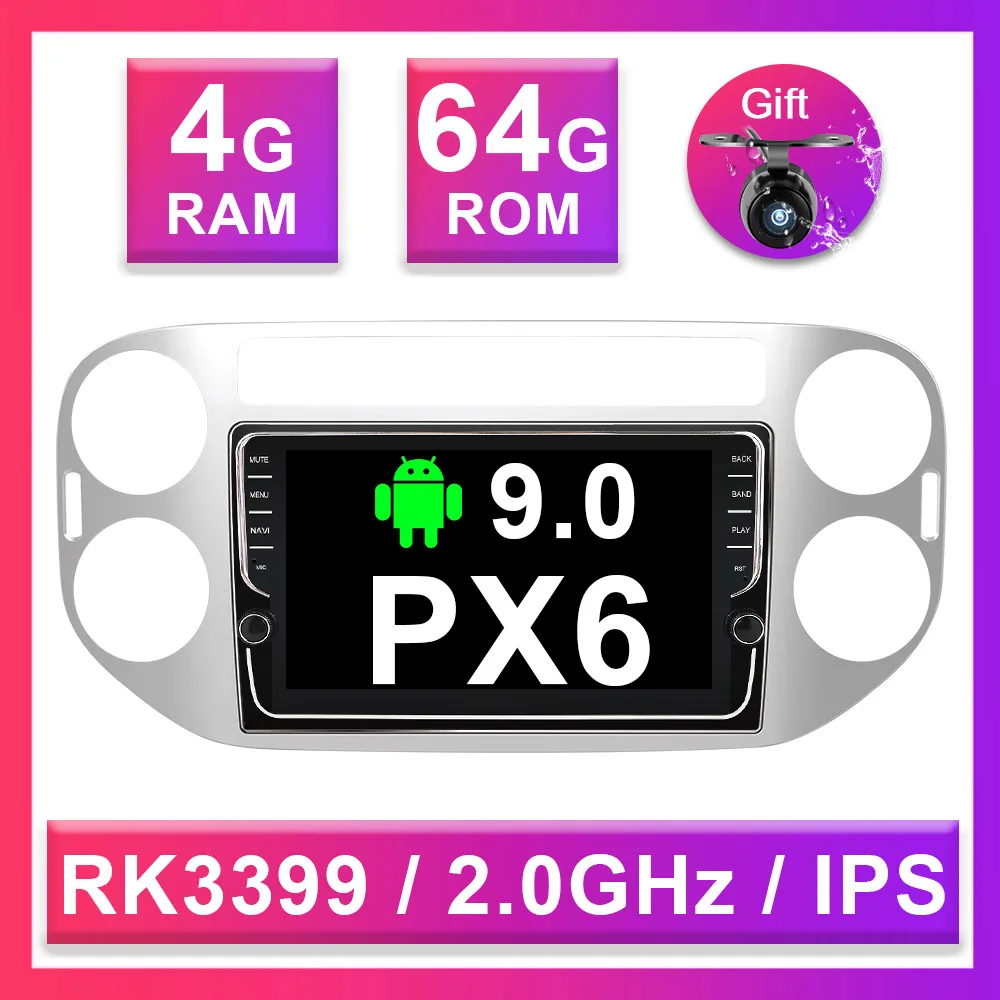 4G 64G PX6 Eunavi ips Android 9,0 2 Din автомагнитола gps Navi для Volkswagen VW Tiguan 4G+ 64G RK3399 TDA7851 сенсорный экран 9 дюймов стерео без dvd - Цвет: 4G 64G PX6