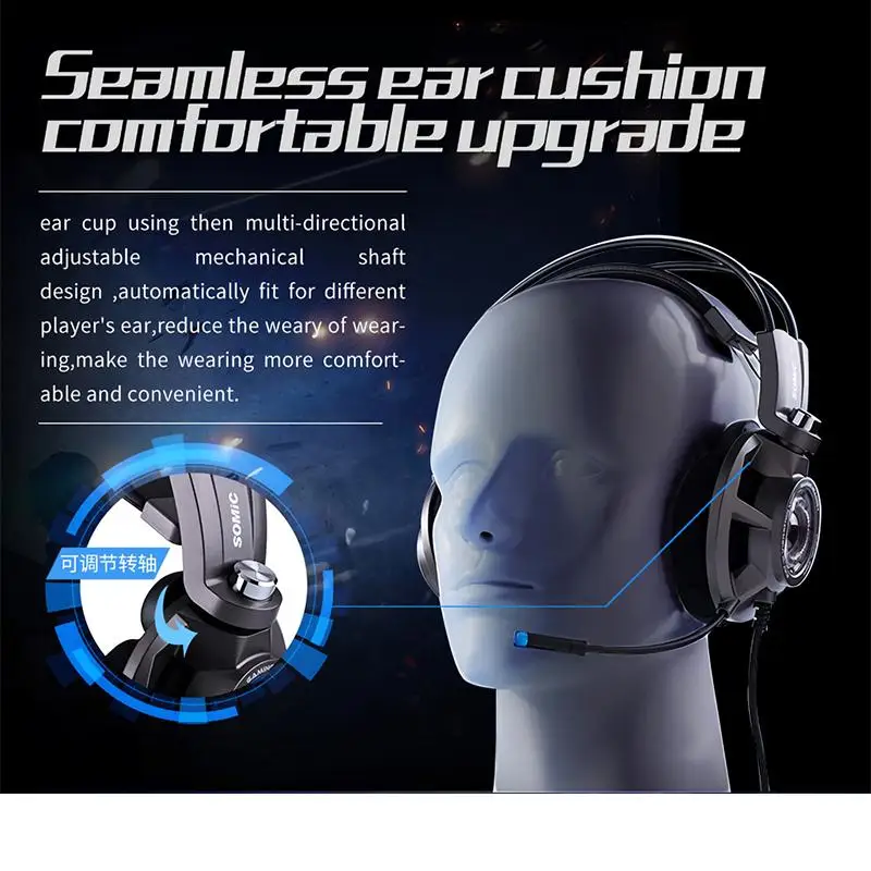 Somic G954 USB 7,1 стерео проводные Игровые наушники игровая гарнитура с микрофоном светодиодный свет для ноутбука компьютерный геймер