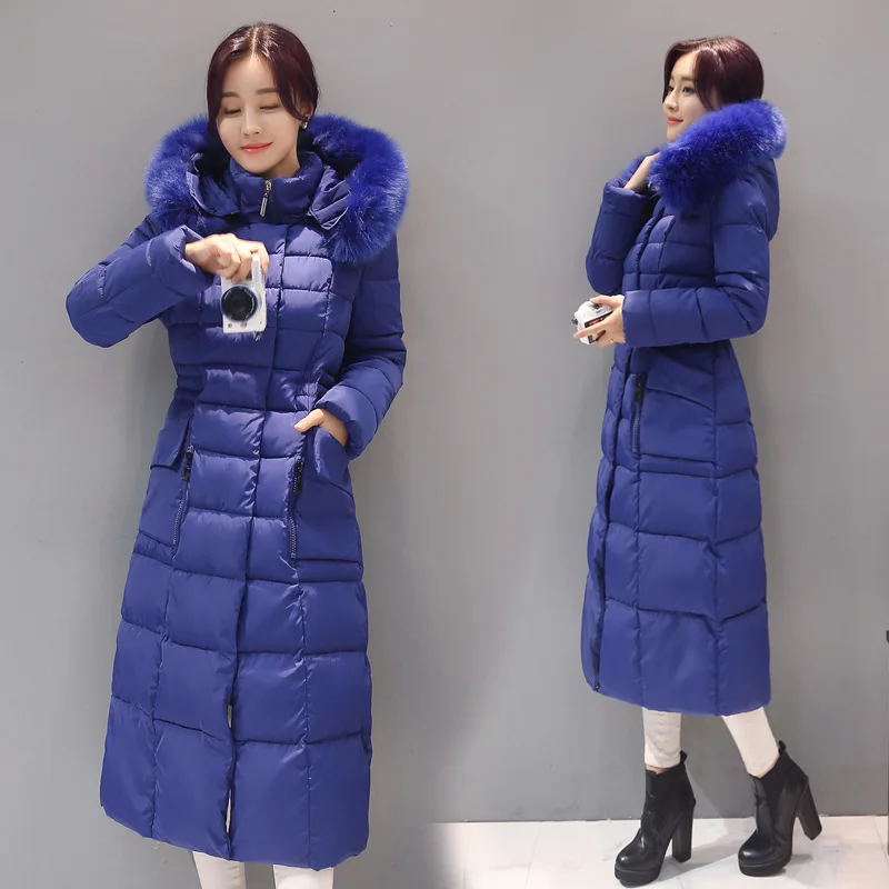 

Photo Shoot 2019 Winter Korean-style Slim Fit down Jacket Women's over-the-Knee Long Large Fur Collar down Jacket Cotton Coat Wo