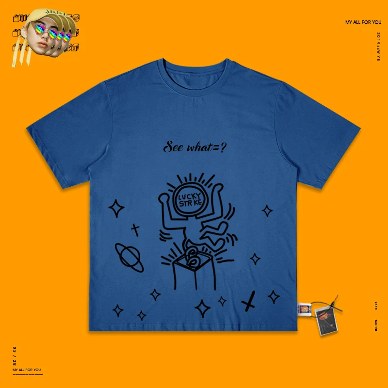 royalblue Wang Be Ill Ins студия мультфильм серии каракули стиль ручной уличный скейт Половина рукава для мужчин и женщин Fund Lovers платье - Цвет: royalblue