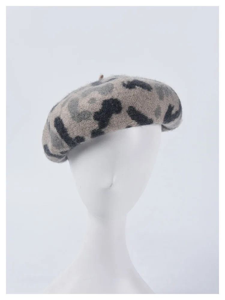 Леопардовая женская шапка Beanie BERET Женская осенне-зимняя шерстяная теплый берет женские шапки маляр шляпа innot cap Newsboy шапки