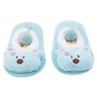 light blue Милые новогодние детские носки из кораллового флиса на зиму и весну мягкие Нескользящие Детские носки-тапочки для мальчиков и девочек Мультяшные животные - Цвет: light blue