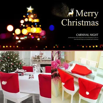 

2020 New Christmas 1pc Santa Claus Chair Cover Non-woven Table Red Hat Chair Back Cover Christmas Decorations Must-have Family