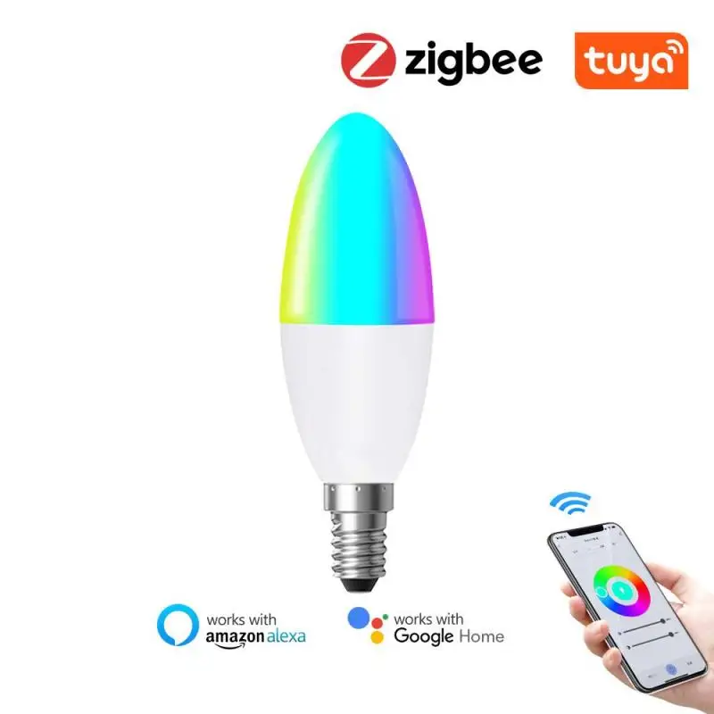 Zigbee 3.0 Smart Led Bulb E14 5w Candle Light Bulb Rgb+w+c Dimmable