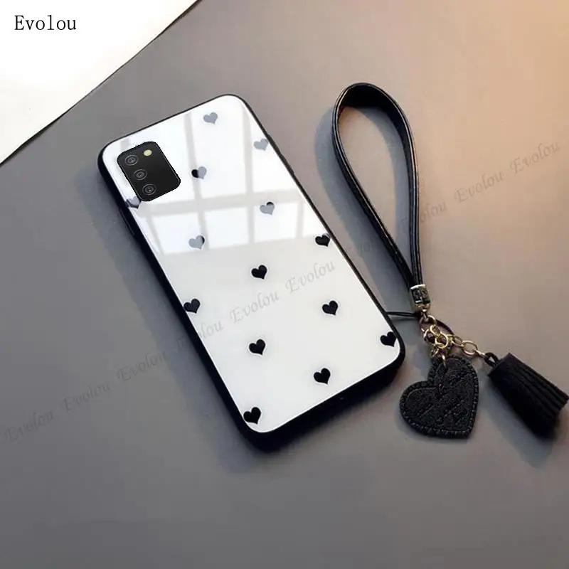 Slim Tempered Glass Anti-Fall Phone Case with Love Heart Lanyard Cover