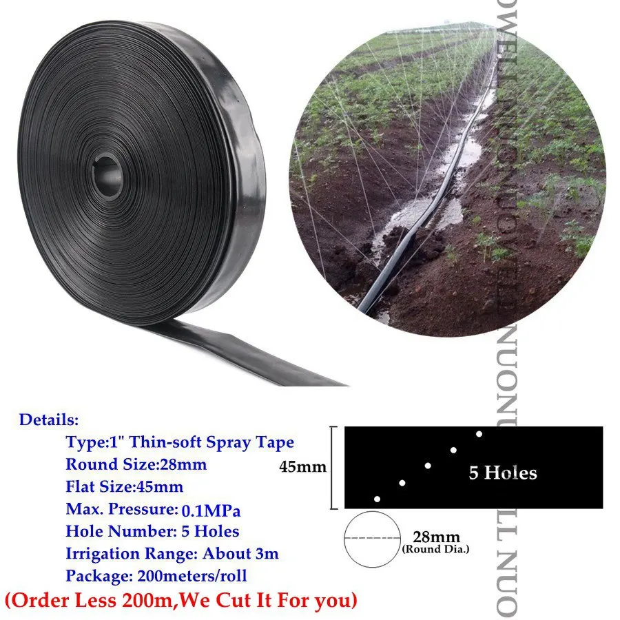 100 м-5 м 0~ 5 отверстий " Φ28 мм тонкая-мягкая распылительная лента сельскохозяйственный оросительный шланг спринклерная теплица система полива газонов труба - Цвет: 5 Holes Tape