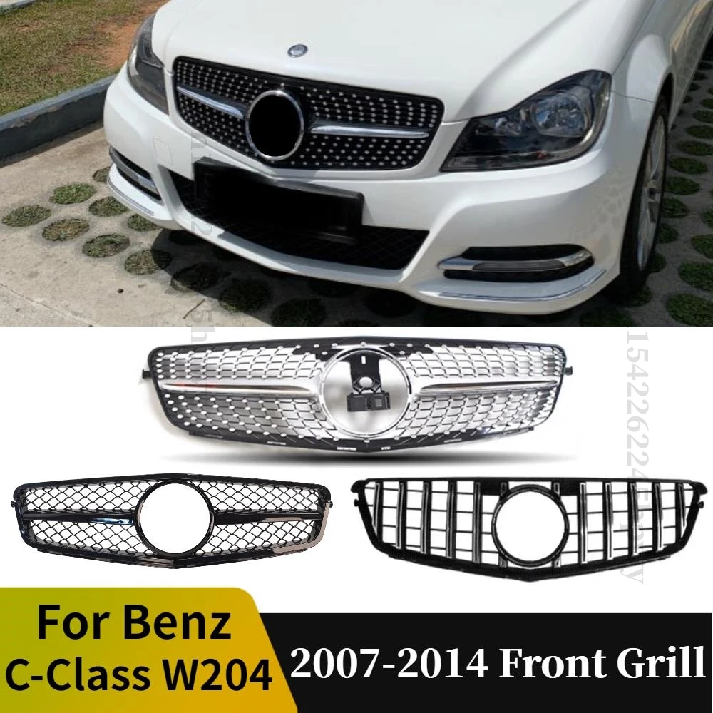 

For Mercedes Benz W204 Grilles C Class 2007-2014 C180 C200 C250 C300 C350 Sport Front Bumper Grille Diamond AMG GT Style Grill