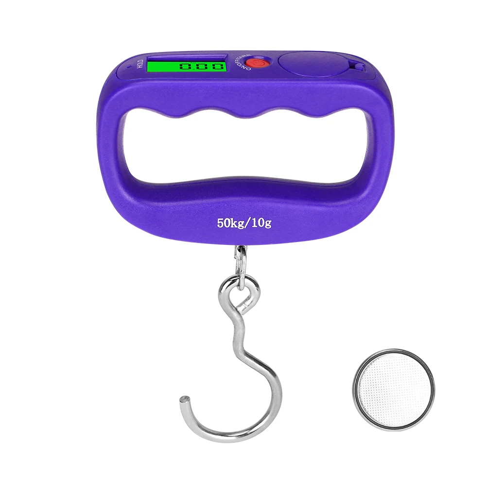 Purple 50 кг весы с крючком вес Рыбы Мини подвесные весы карманные портативные ЖК цифровые весы для багажа электронные кухонные инструменты - Цвет: Purple