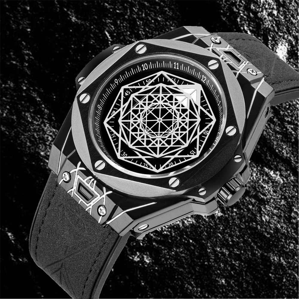 

2019 Relogio masculino New Man Luxury Brand Sports Watch Multilateral 3D design Mens Military Rubber Strap Big Dial Male Clock