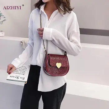 

Women's Bags Ladies Shiny Pure Color Crossbody Saddle Bags Semicircle Sequins Small Messenger Wide Chain Shoulder Bag