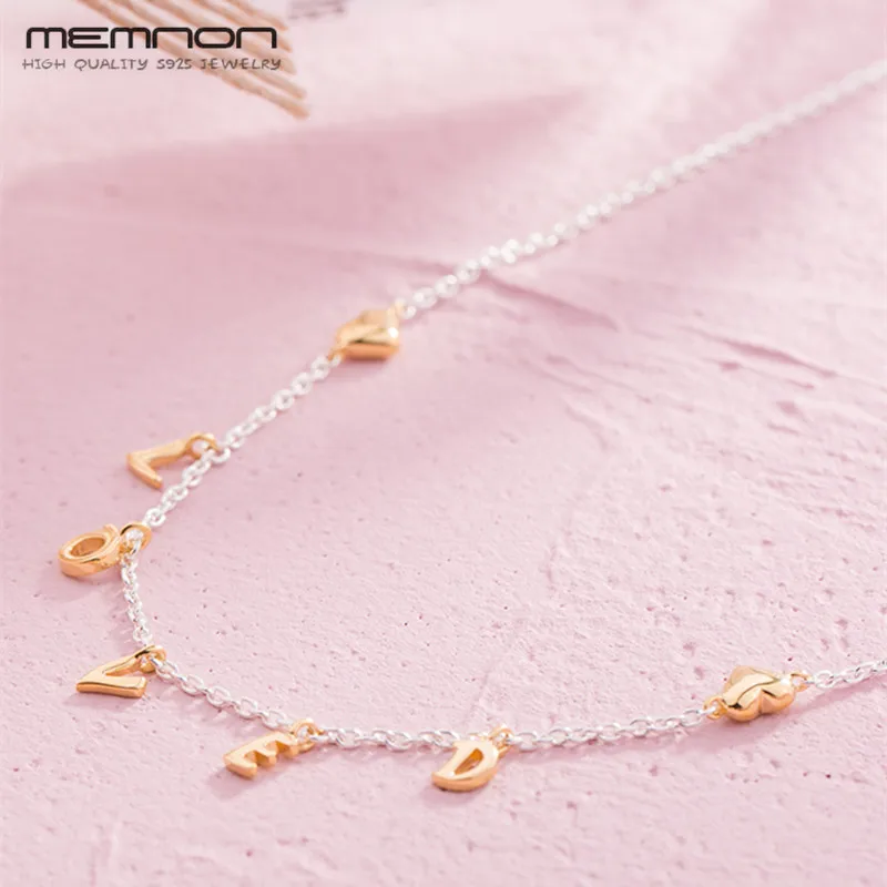 New Valentine's day Shine Loved Script Collier Necklace with heart 925 Sterling Silver Jewelry Elegant Necklaces For Woman